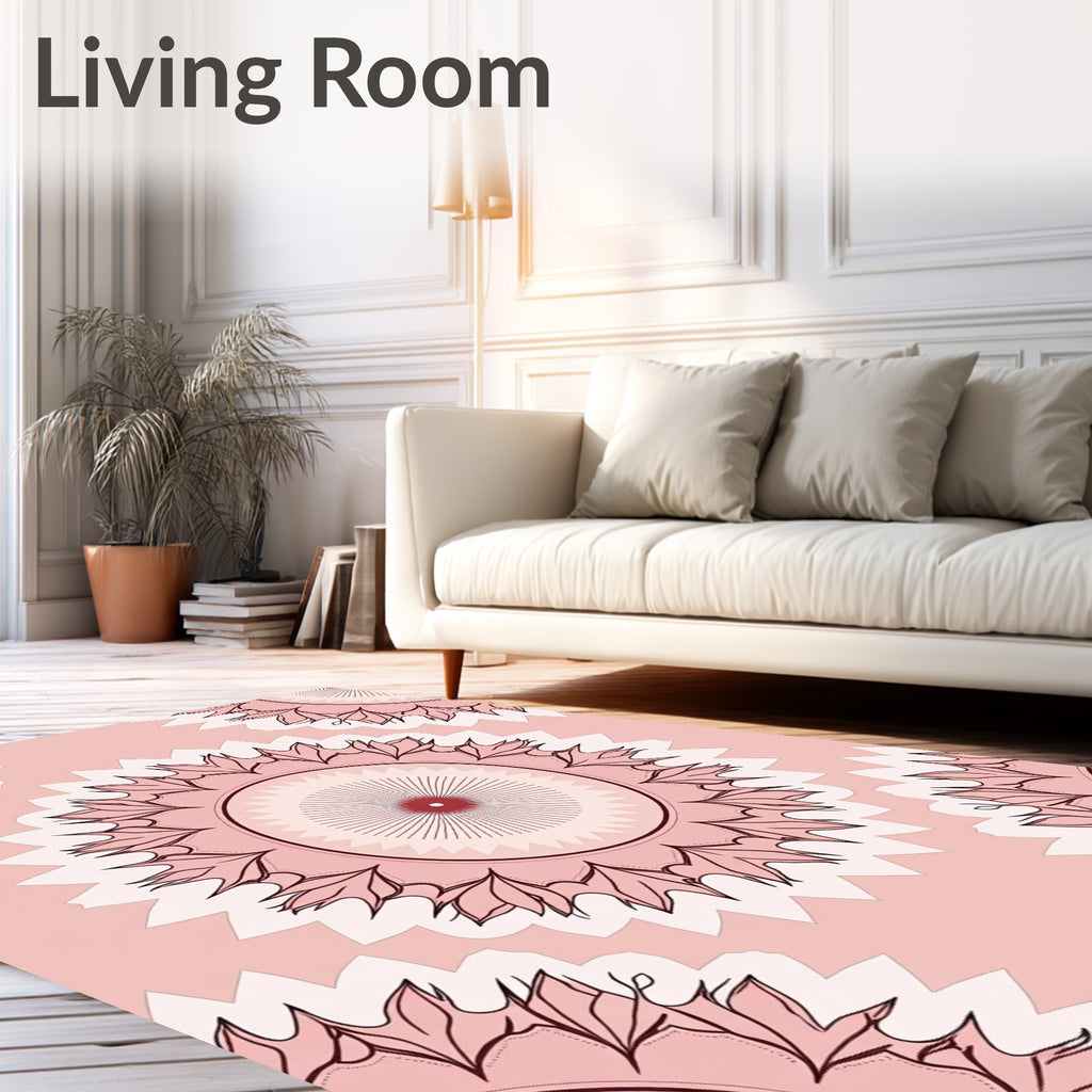 Soft Pink Mandala Geometric Pattern Rug