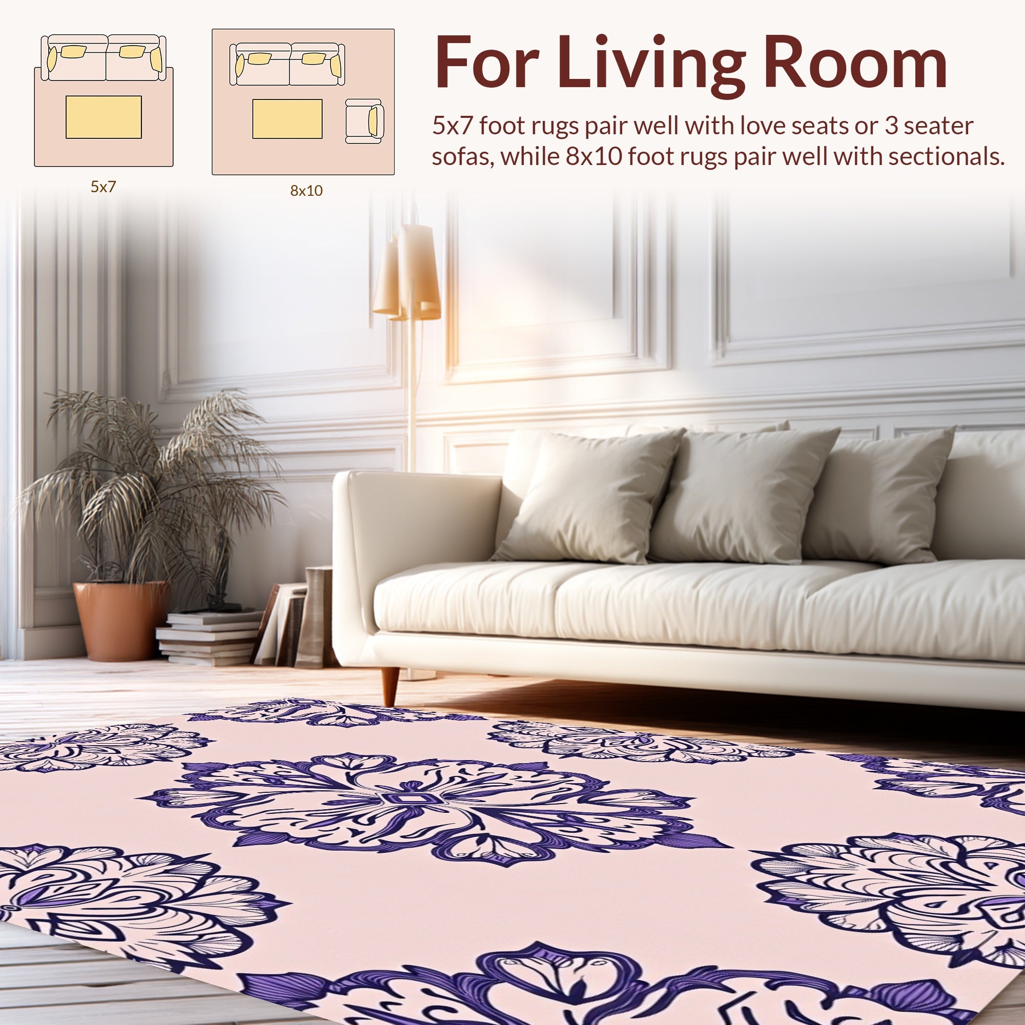 Intricate Violet Mandala Pattern Rug