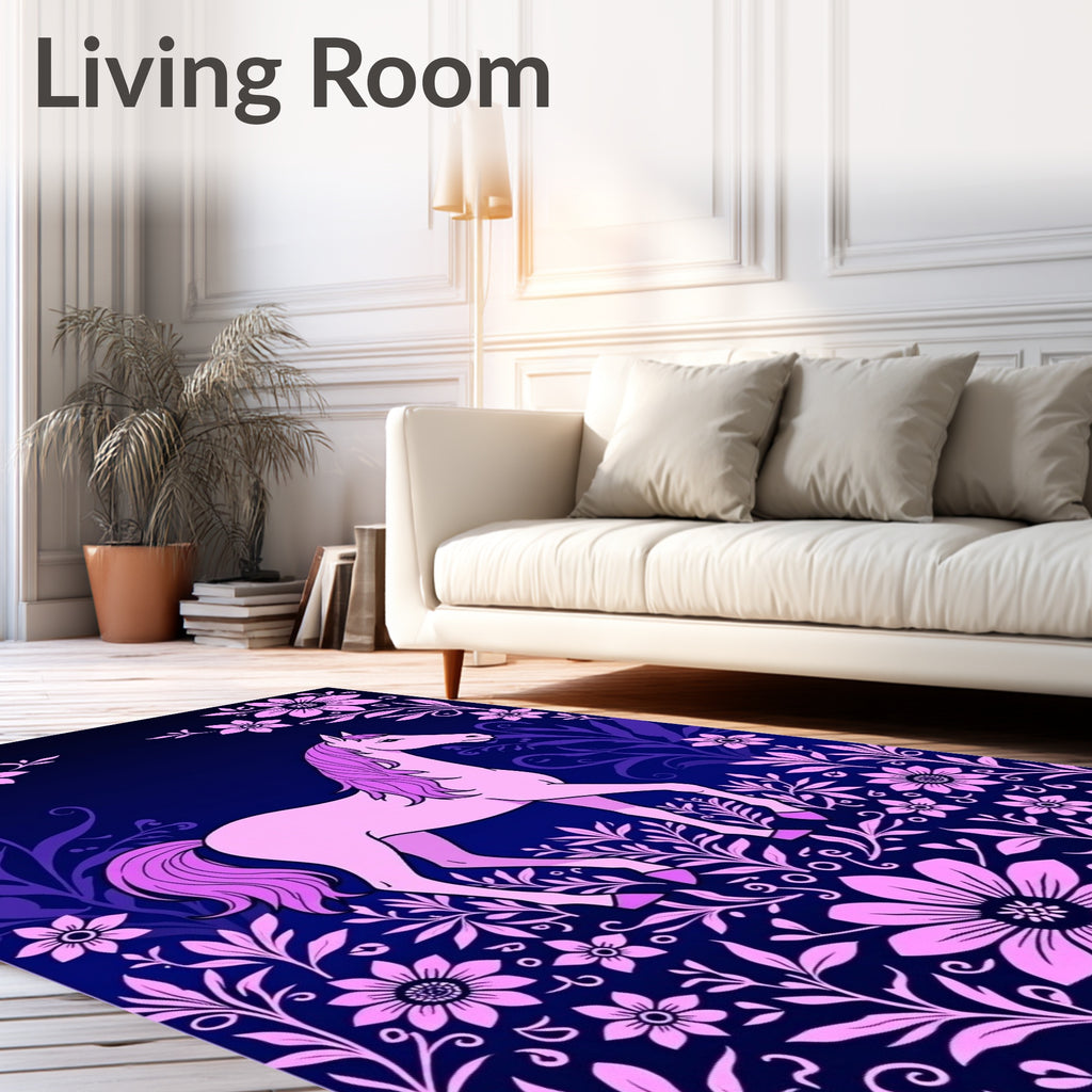 Enchanting Pink Horse Floral Design Rug