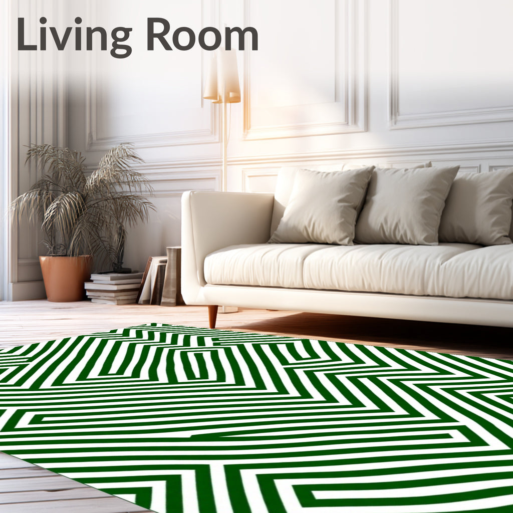 Green And White Maze Pattern Rug