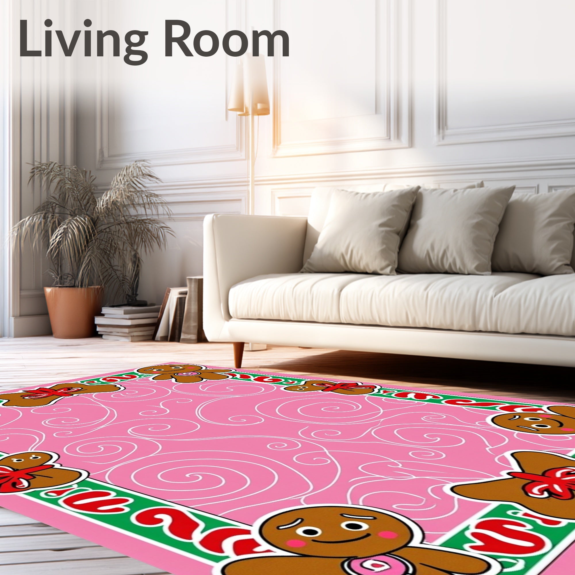 Pink Whimsical Gingerbread Man Cookie Design Rug