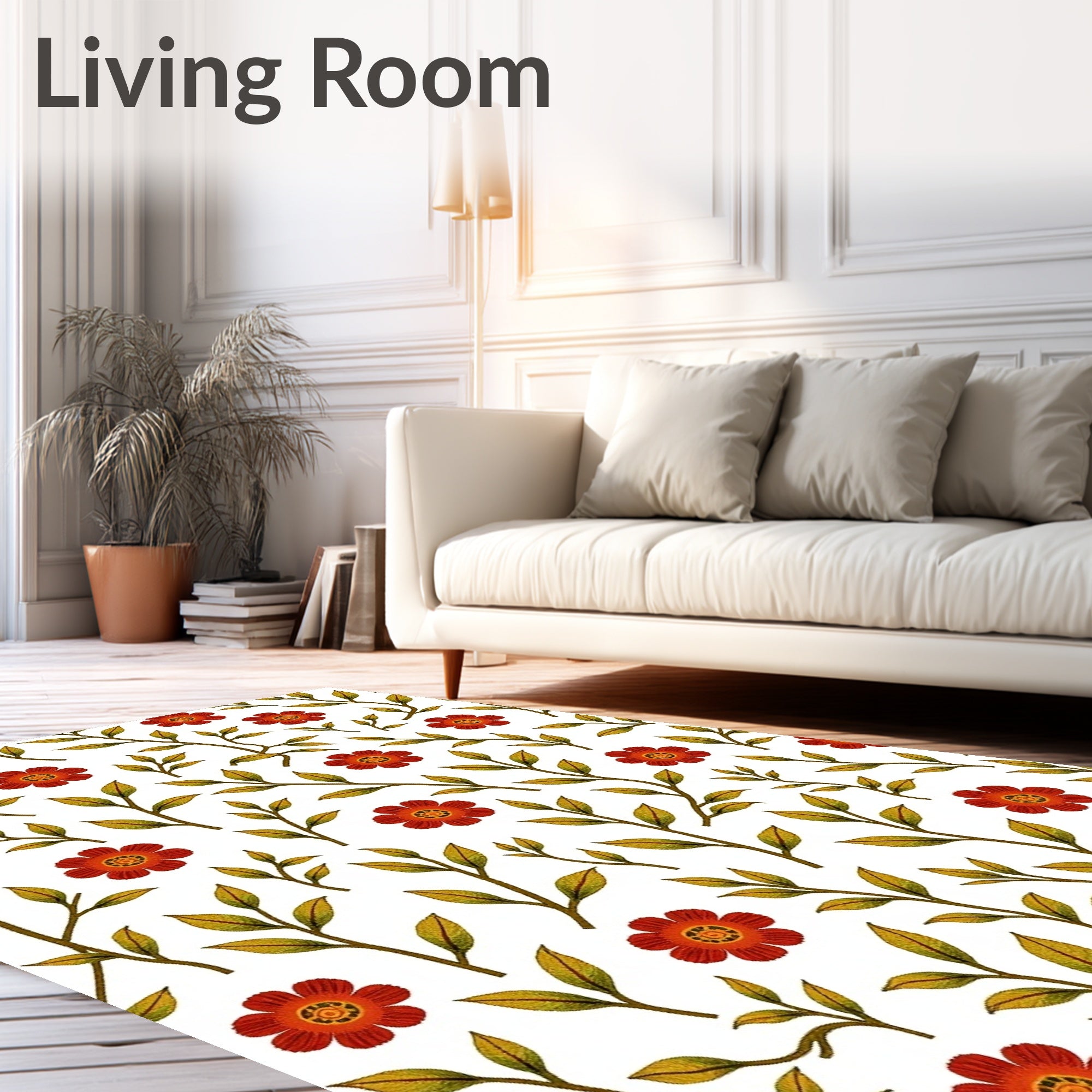 Rustic Red Flower And Leaf Pattern Rug