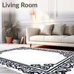 Intricate Floral Scrollwork Border Design Rug