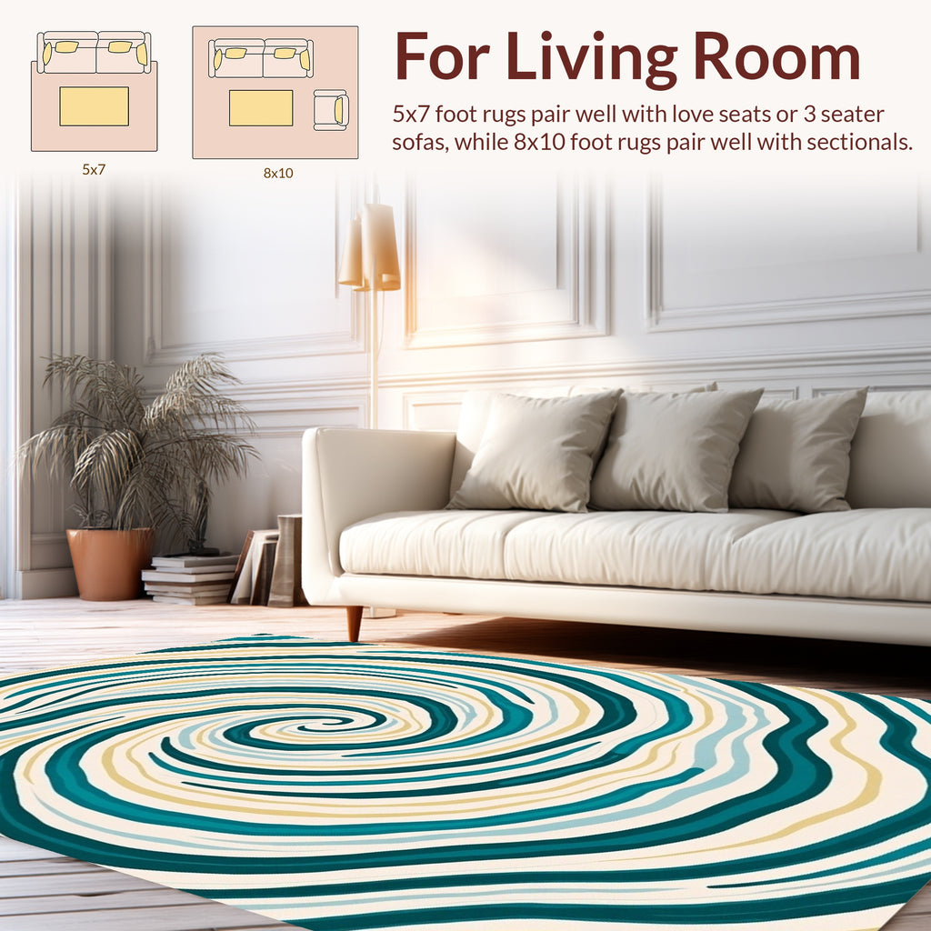 Teal Cream Swirl Pattern Rug