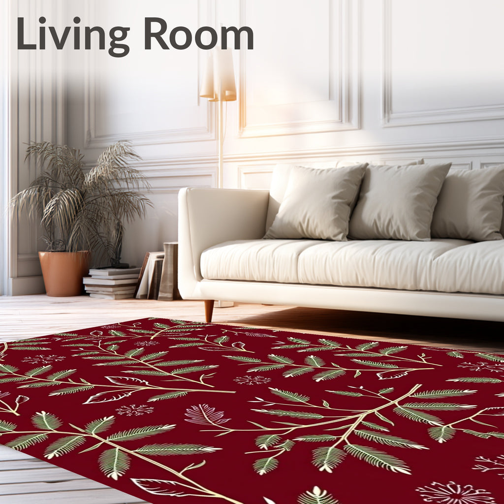 Festive Botanical Branch Snowflake Design Rug