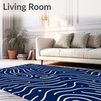 Wavy Line Abstract Indigo Dot Pattern Rug