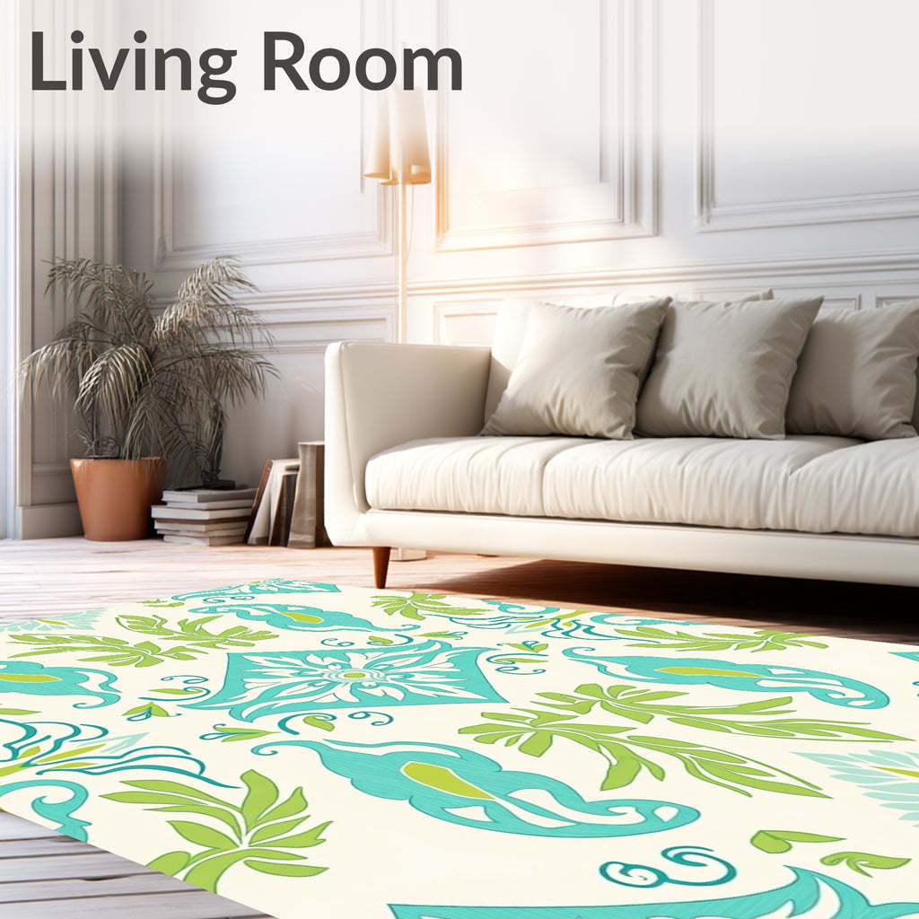 Eclectic Teal Green Floral Pattern Rug
