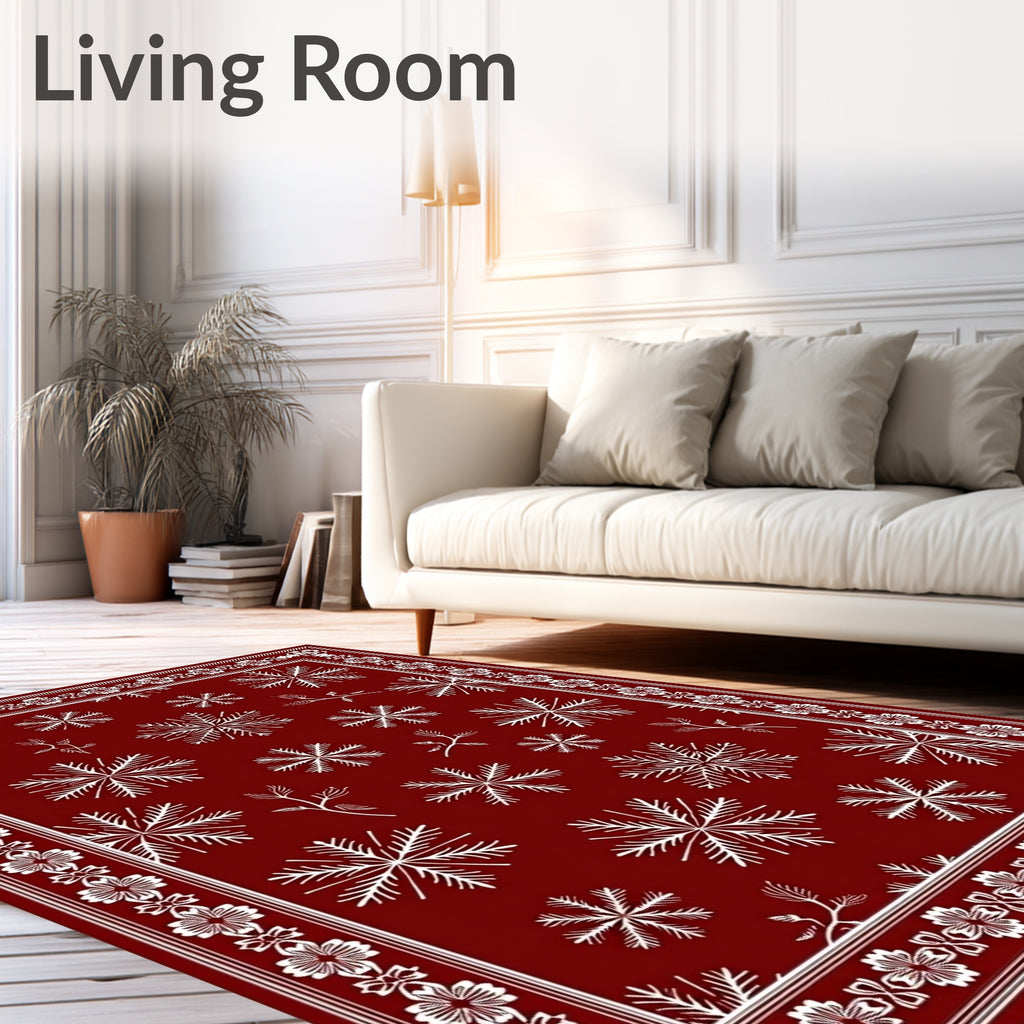 Elegant Snowflake Patterned Red Rug
