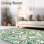 Ornate Emerald Swirl Floral Design Rug