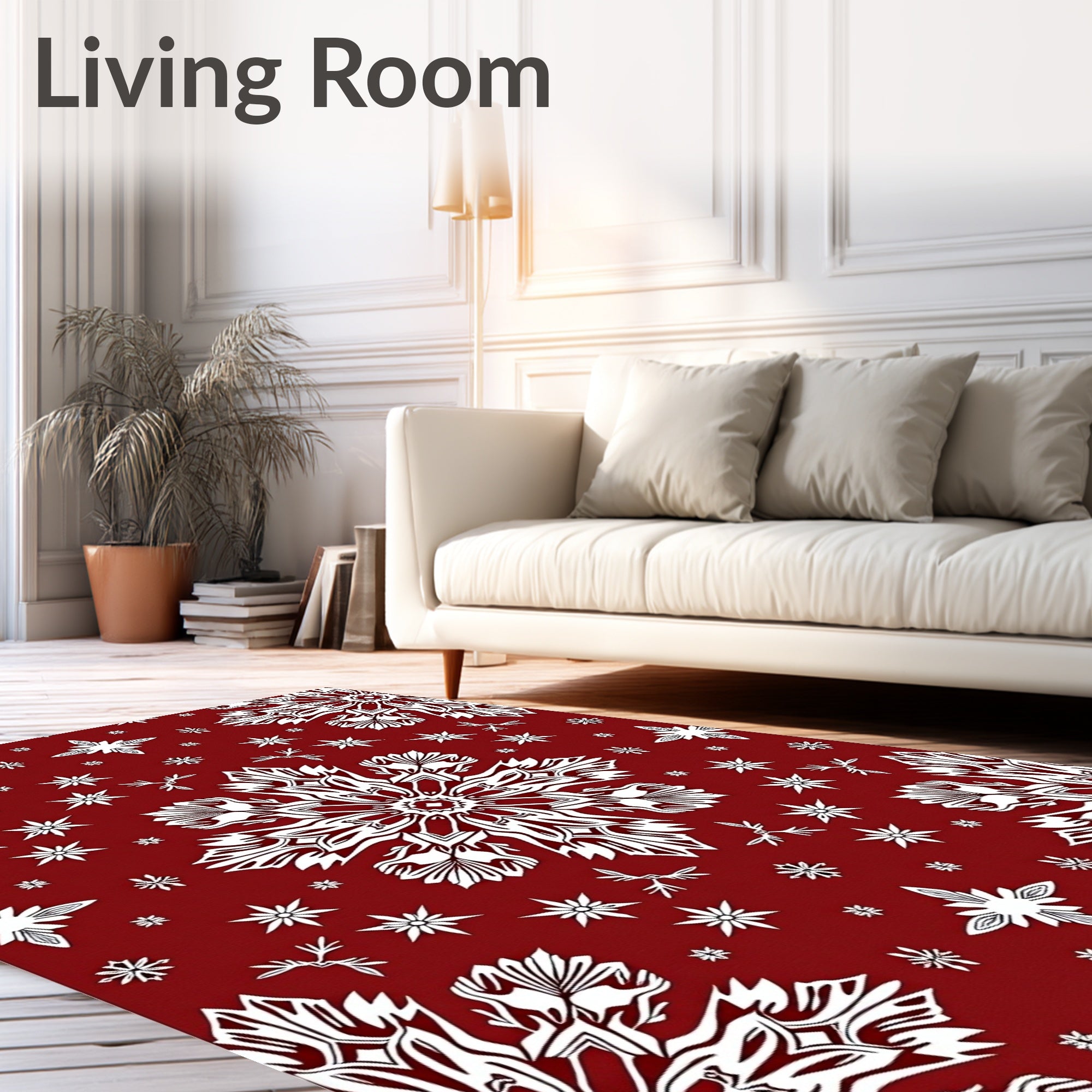 Intricate Folk White Snowflake Pattern Rug