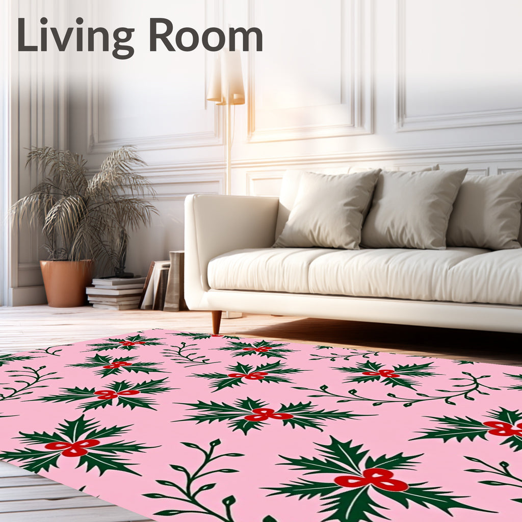 Pink Festive Holly Berry Pattern Rug
