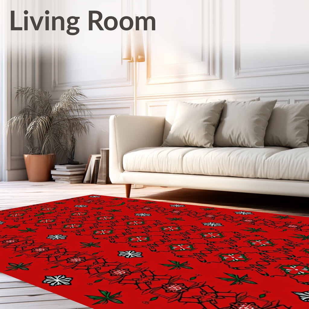Bold Red Geometric Floral Pattern Rug