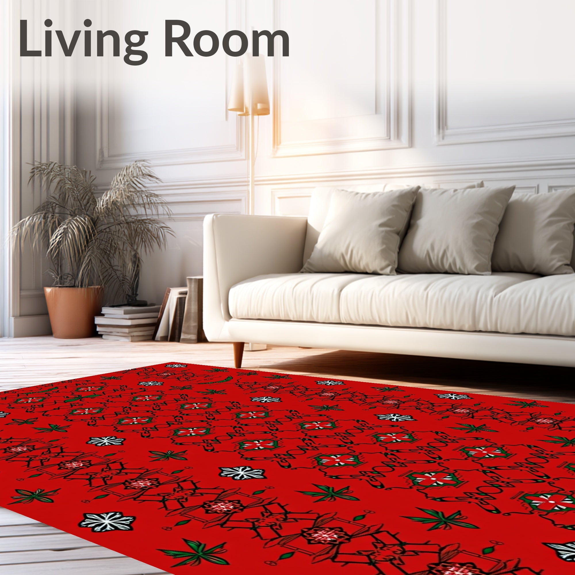 Bold Red Geometric Floral Pattern Rug