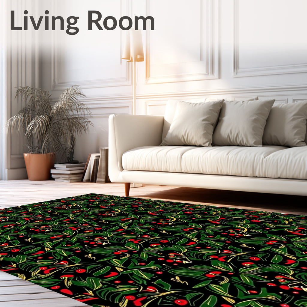 Dark Green Red Berry Foliage Rug