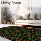 Dark Green Red Berry Foliage Rug