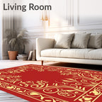 Red Gold Ornate Floral Pattern Rug