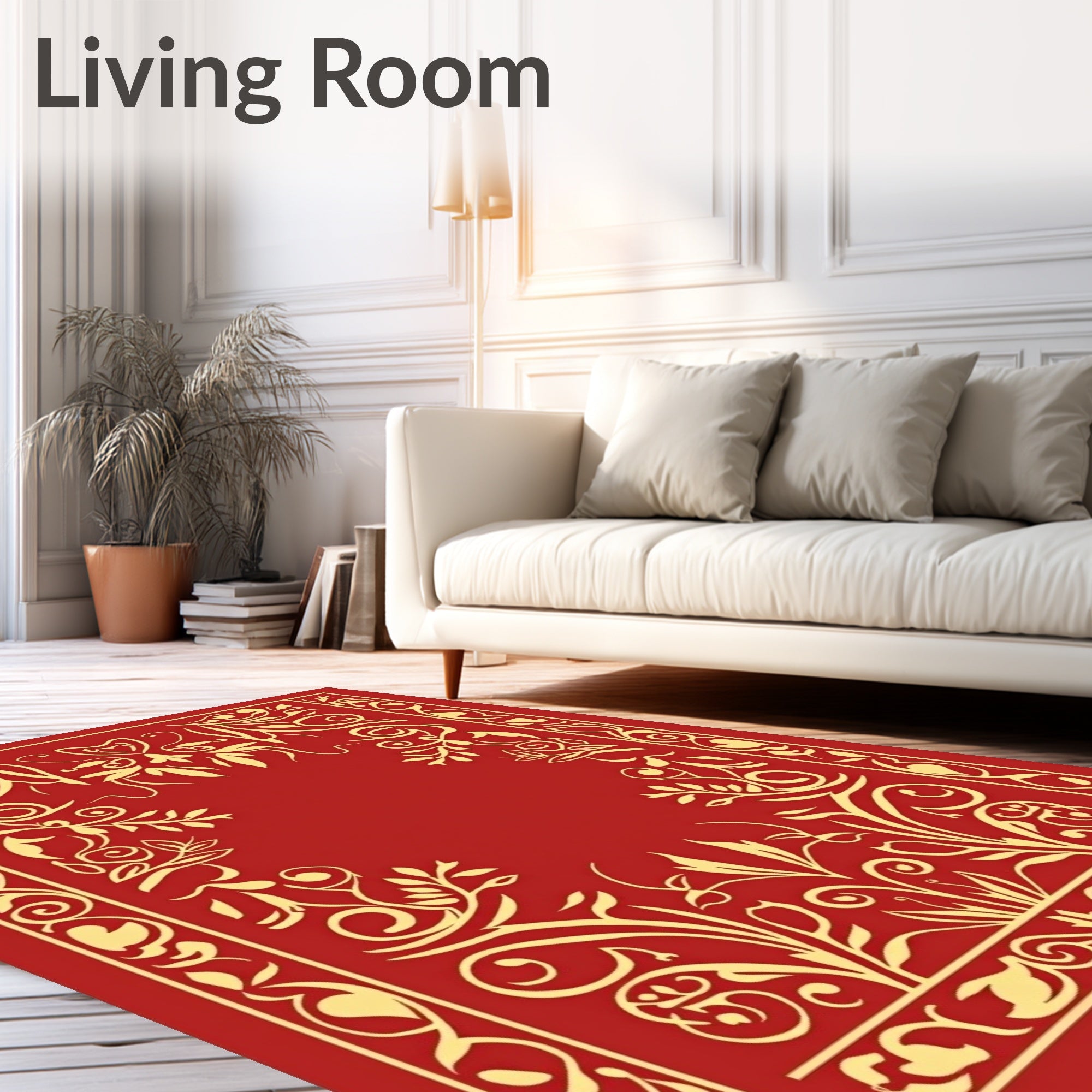 Red Gold Ornate Floral Pattern Rug
