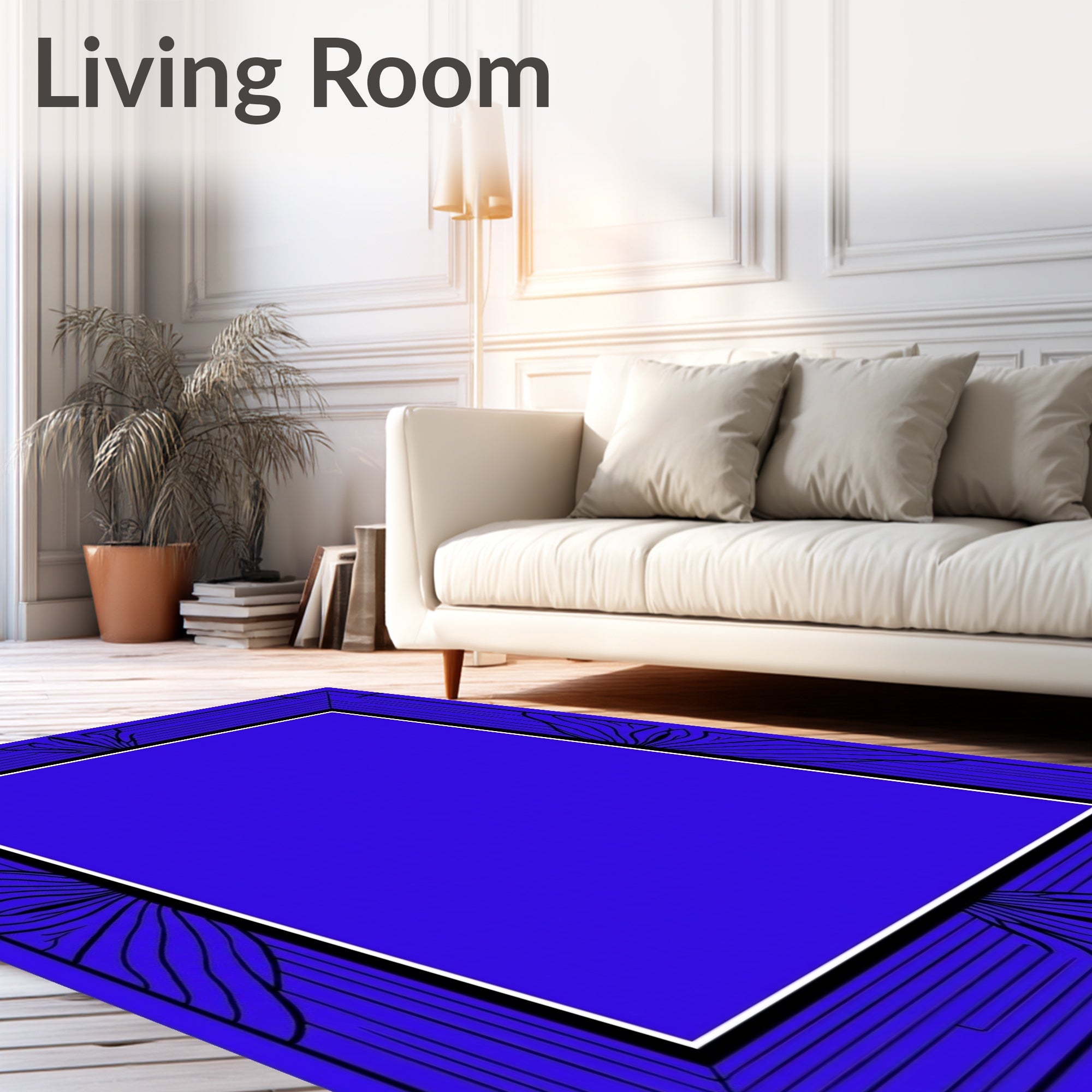 Art Deco Blue Geometric Fan Pattern Rug