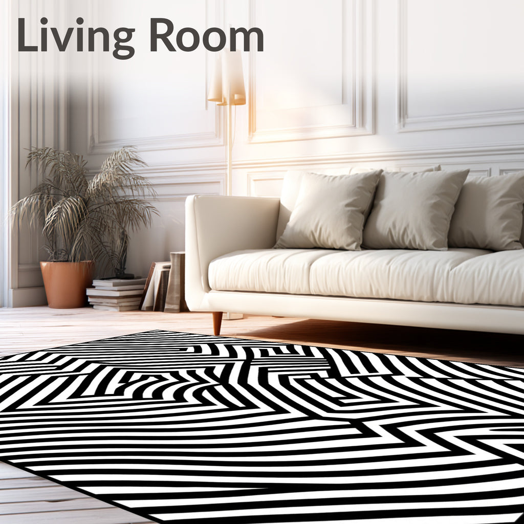 Dynamic Black White Striped Optical Rug