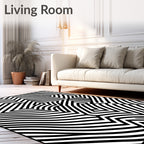 Dynamic Black White Striped Optical Rug