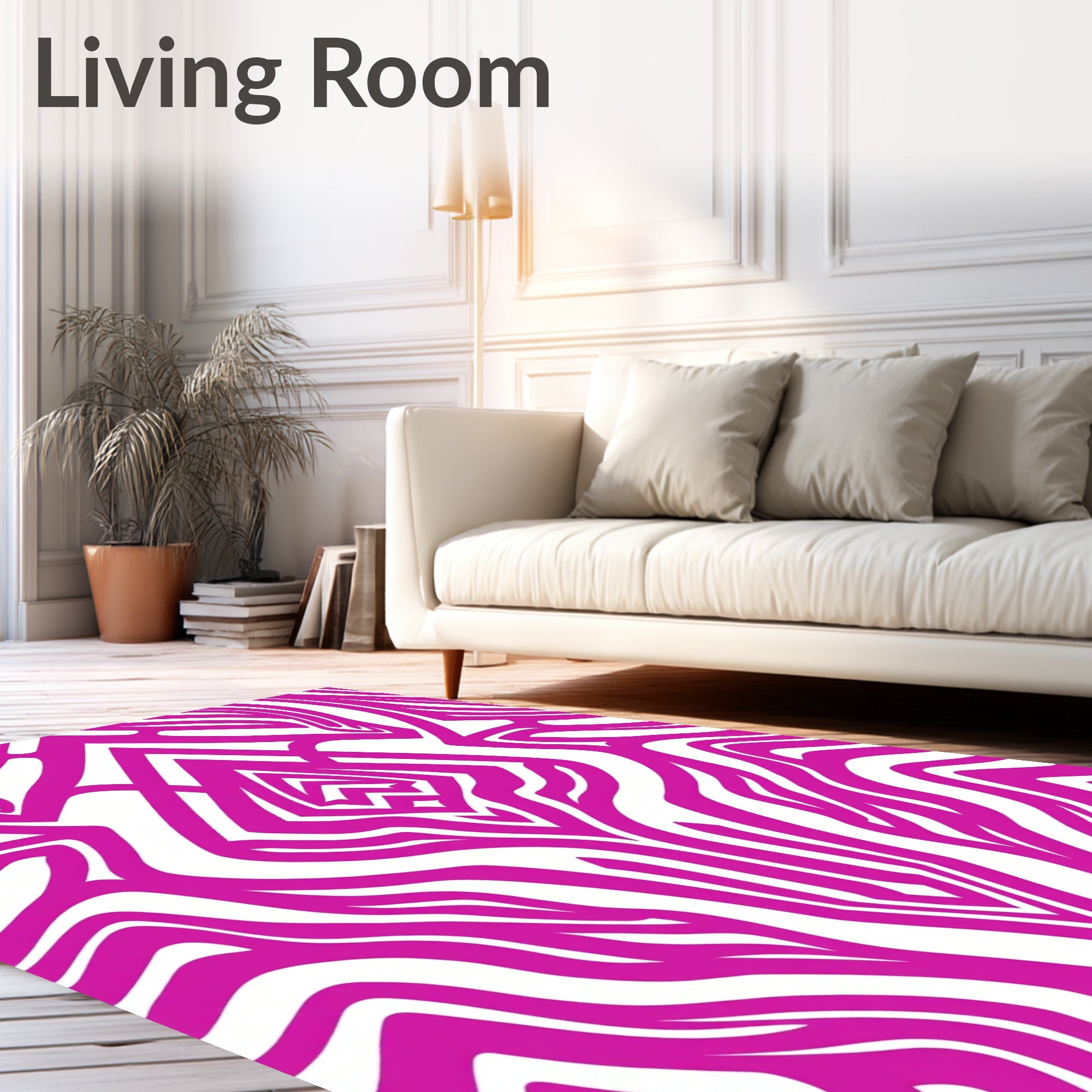 Vibrant Pink Abstract Zebra Stripe Pattern Rug