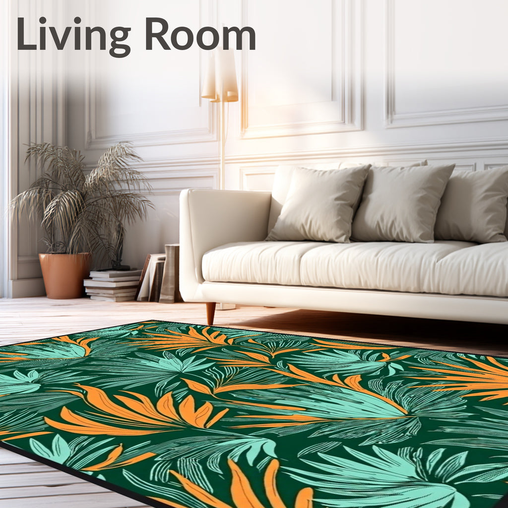 Tropical Orange Aqua Leaf Medley Rug