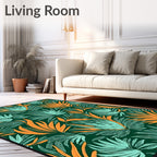Tropical Orange Aqua Leaf Medley Rug