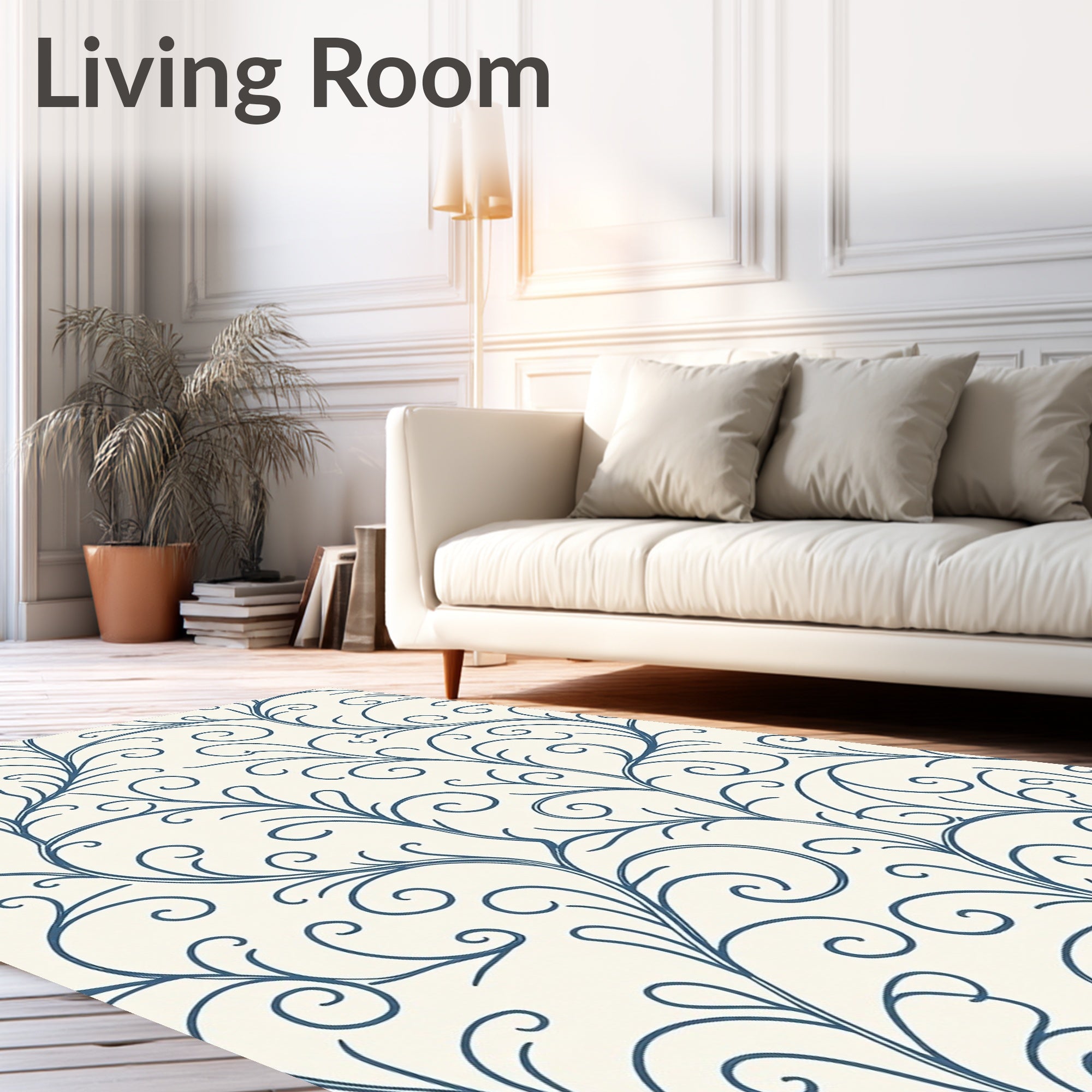 Elegant Blue Swirl Vine Pattern Rug