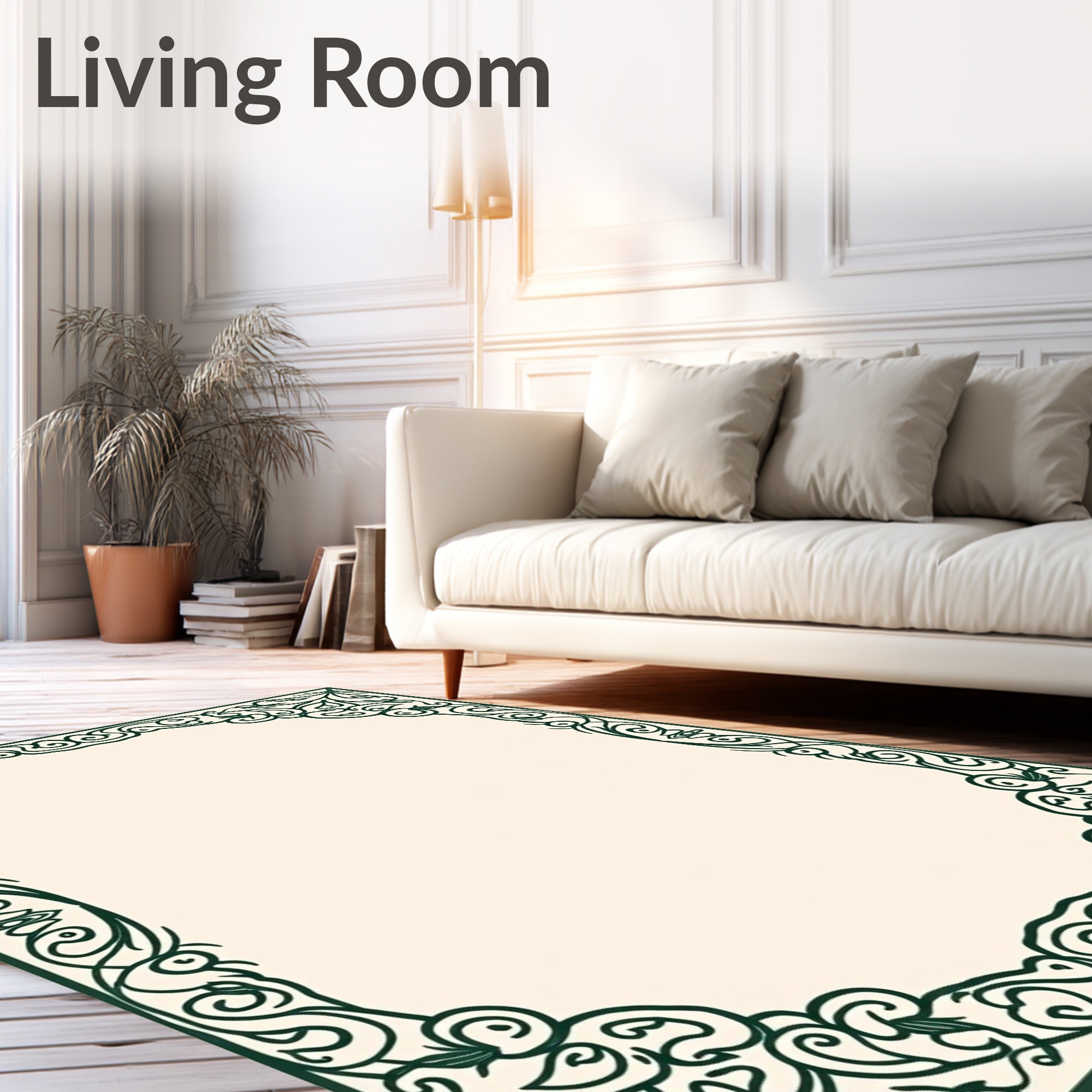 Elegant Swirls Botanical Border Rug