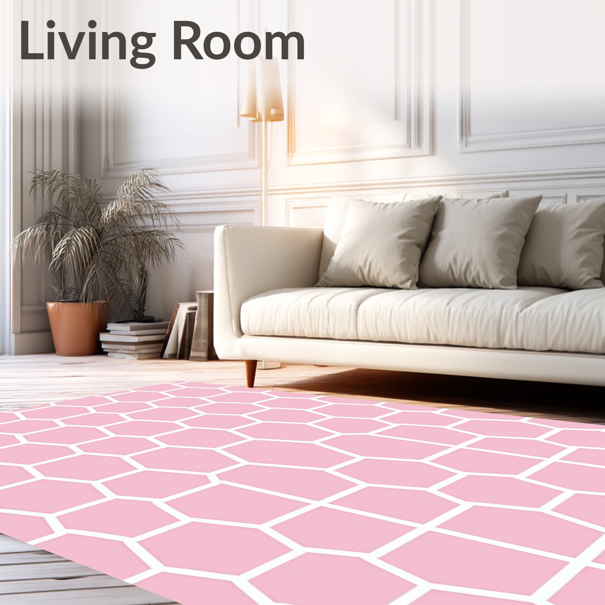 Pink Hexagon Geometric Pattern Rug