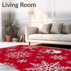 Red Snowflakes And Snowman Pattern Rug
