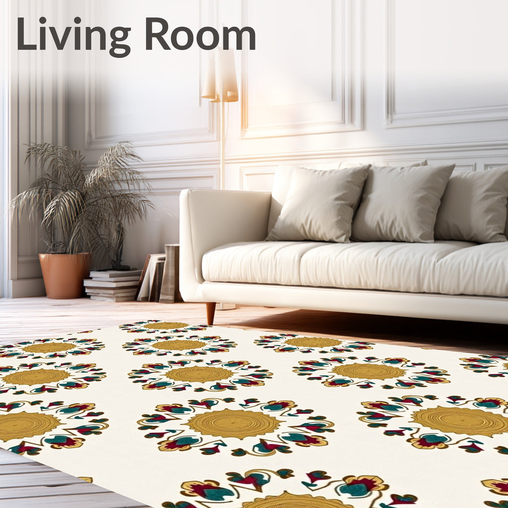 Vintage Gold Floral Medallion Design Rug