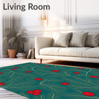Deep Teal Red Berry Evergreen Foliage Rug