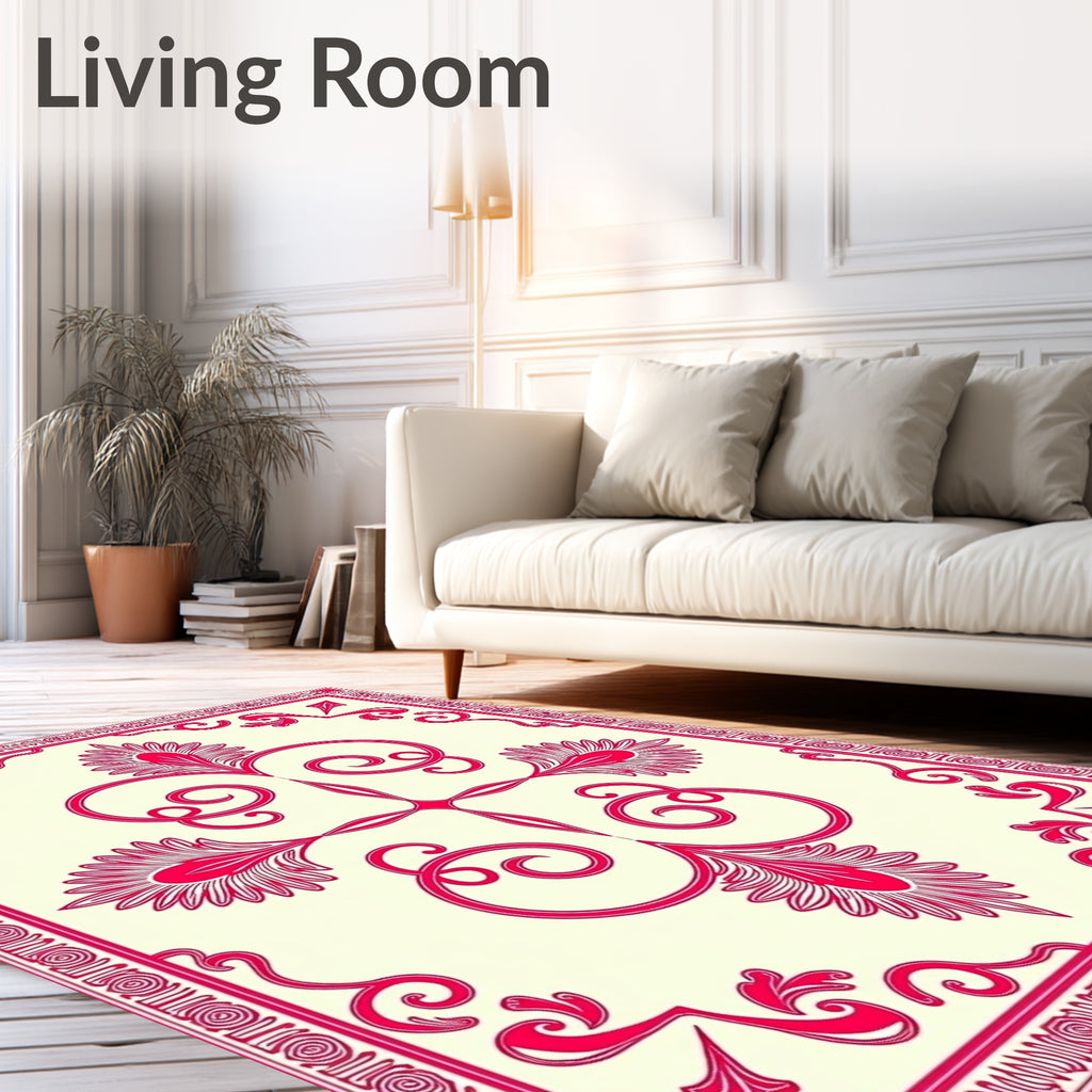 Classic Pink Scrollwork Floral Pattern Rug