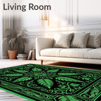 Bright Green Leaf Mandala Border Rug