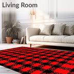 Bold Red Black Checkered Pattern Rug