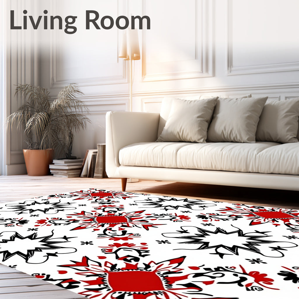 Bold Red Black Ornamental Star Rug