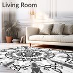 Black White Radial Geometric Design Rug