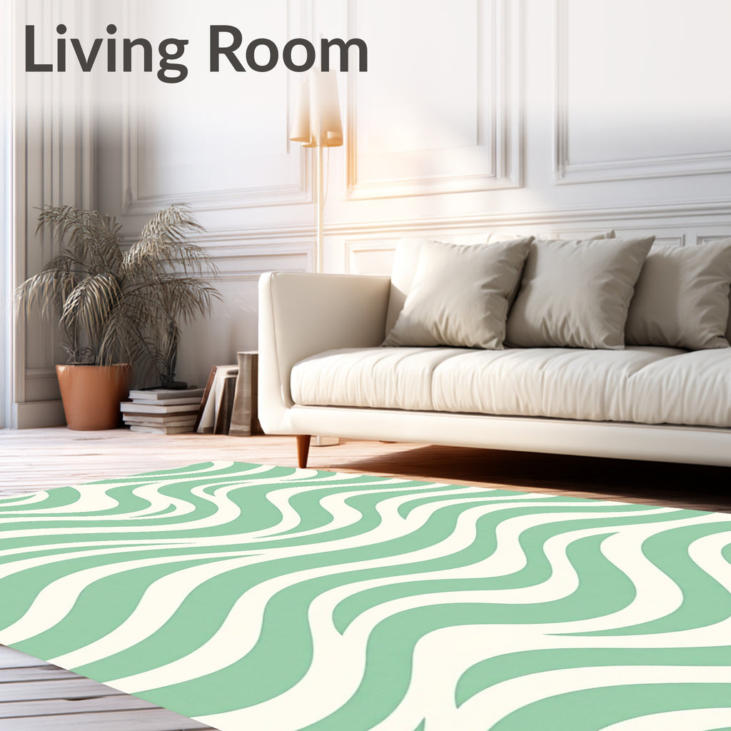 Aqua Cream Abstract Swirl Pattern Rug