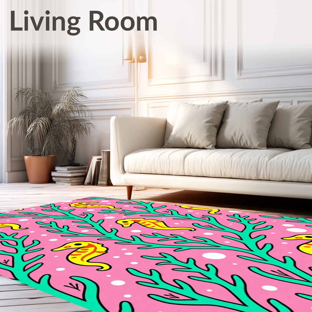 Pink Teal Seahorse Coral Pattern Rug