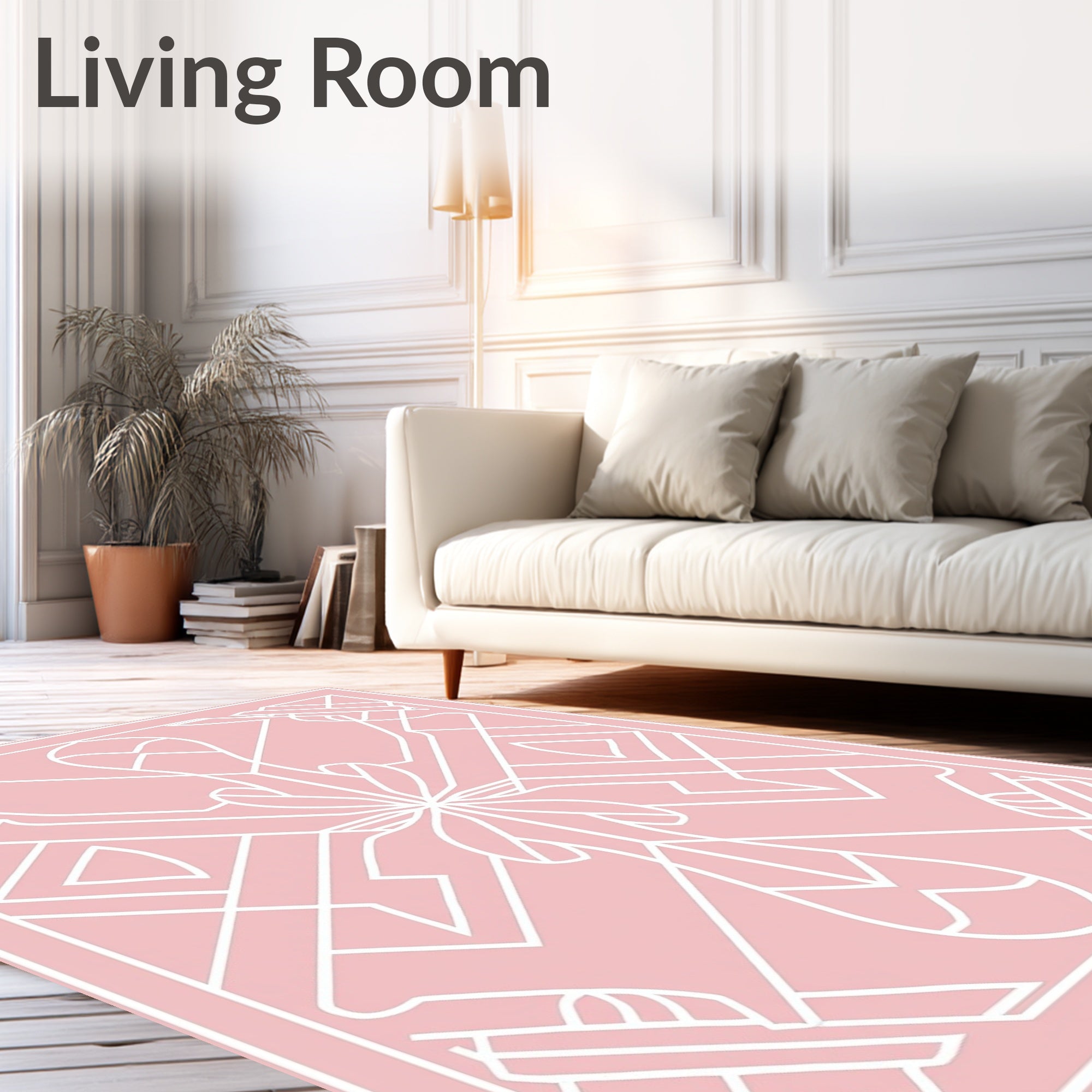 Soft Pink Geometric Floral Pattern Rug