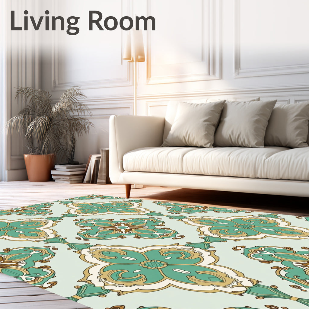 Vintage Teal Gold Medallion Pattern Rug