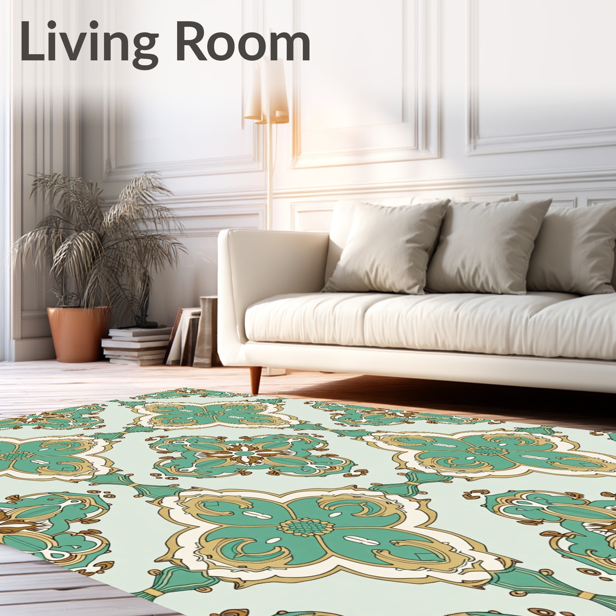 Vintage Teal Gold Medallion Pattern Rug