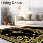 Black Gold Ornate Scroll Pattern Rug
