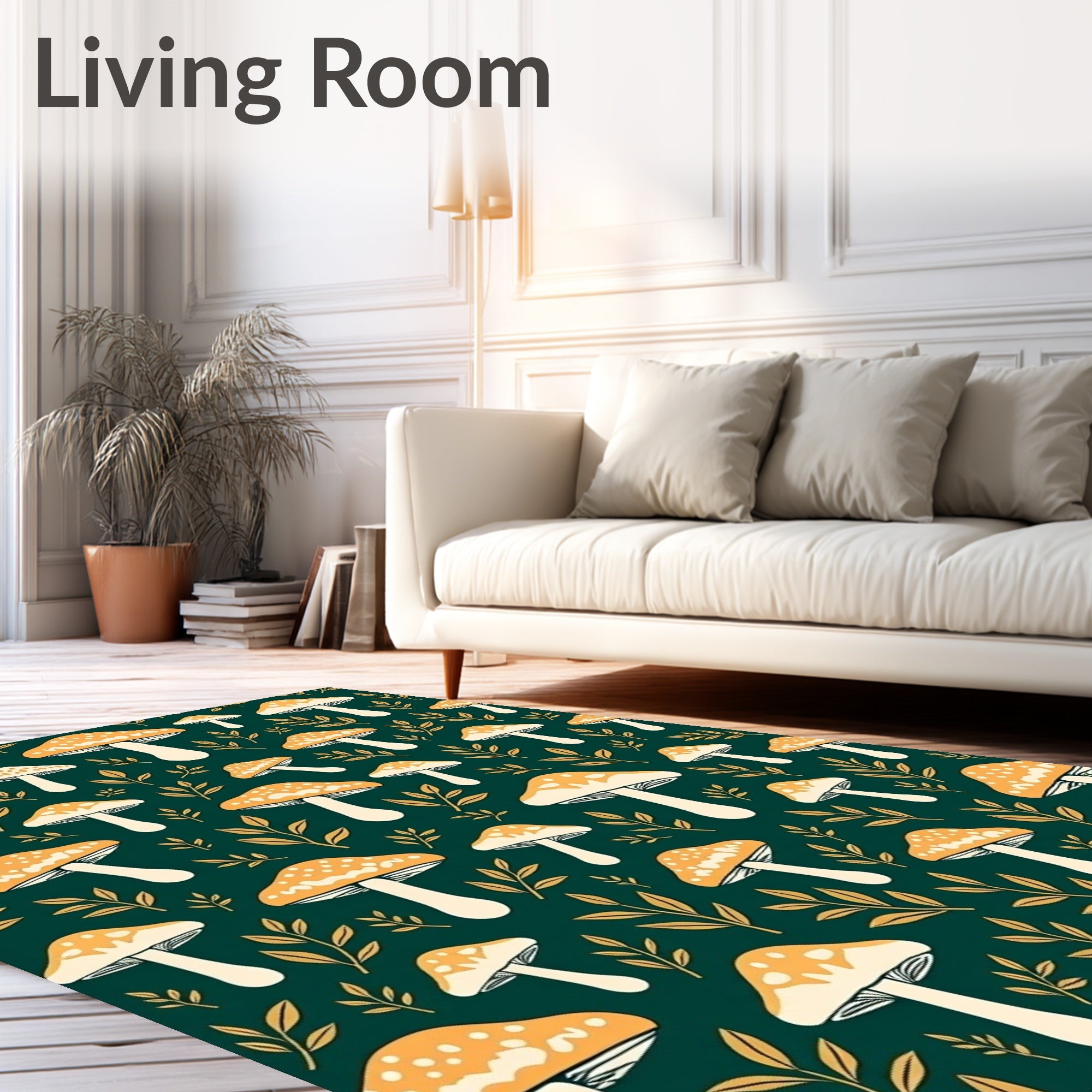 Whimsical Mushroom Leaf Pattern Rug