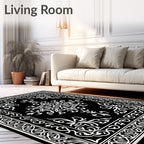 Classic White Ornate Floral Square Design Rug