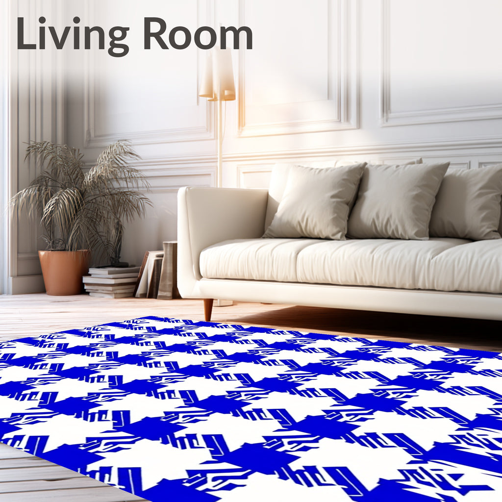 Classic Blue White Houndstooth Design Rug