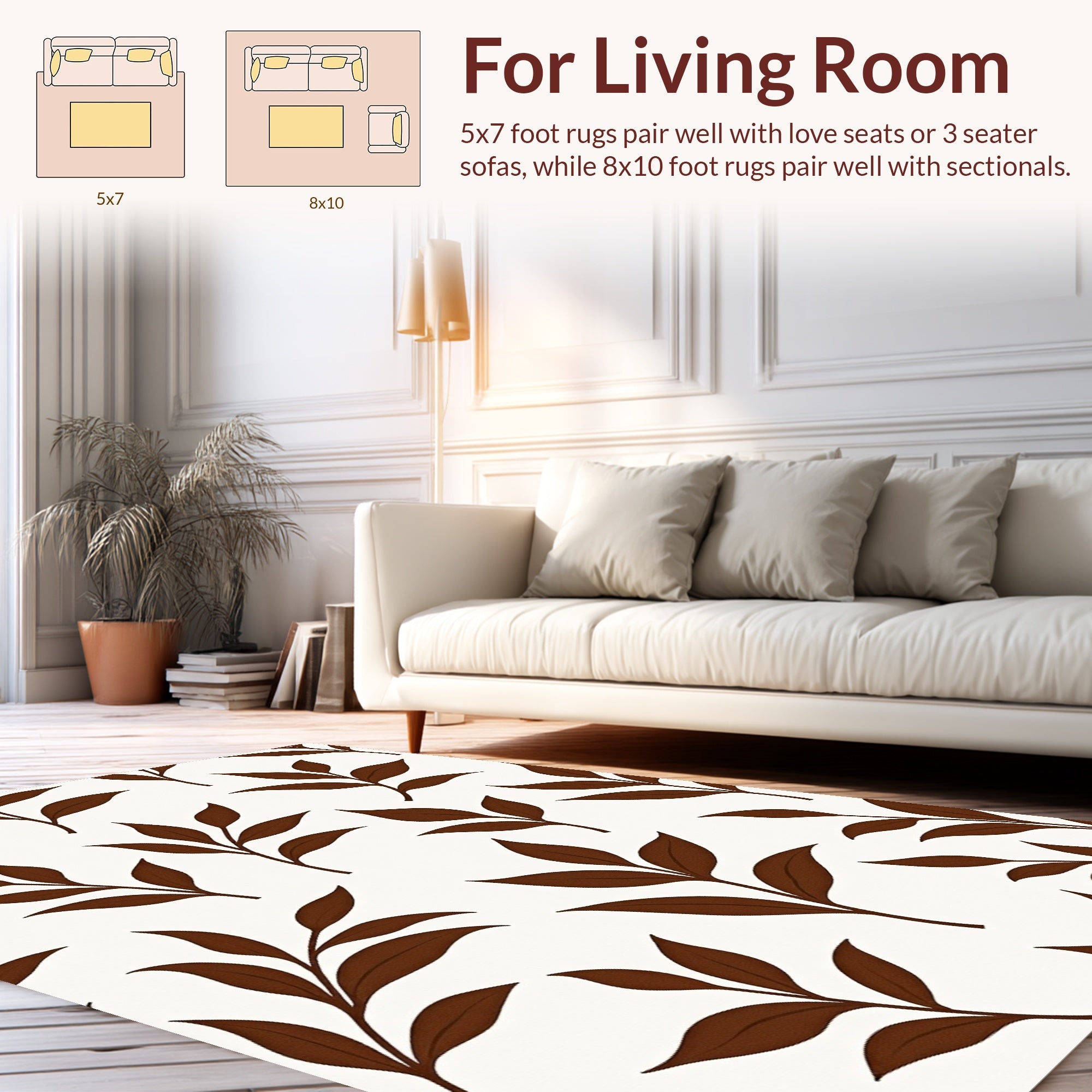 Brown Leafy Branch Pattern Rug