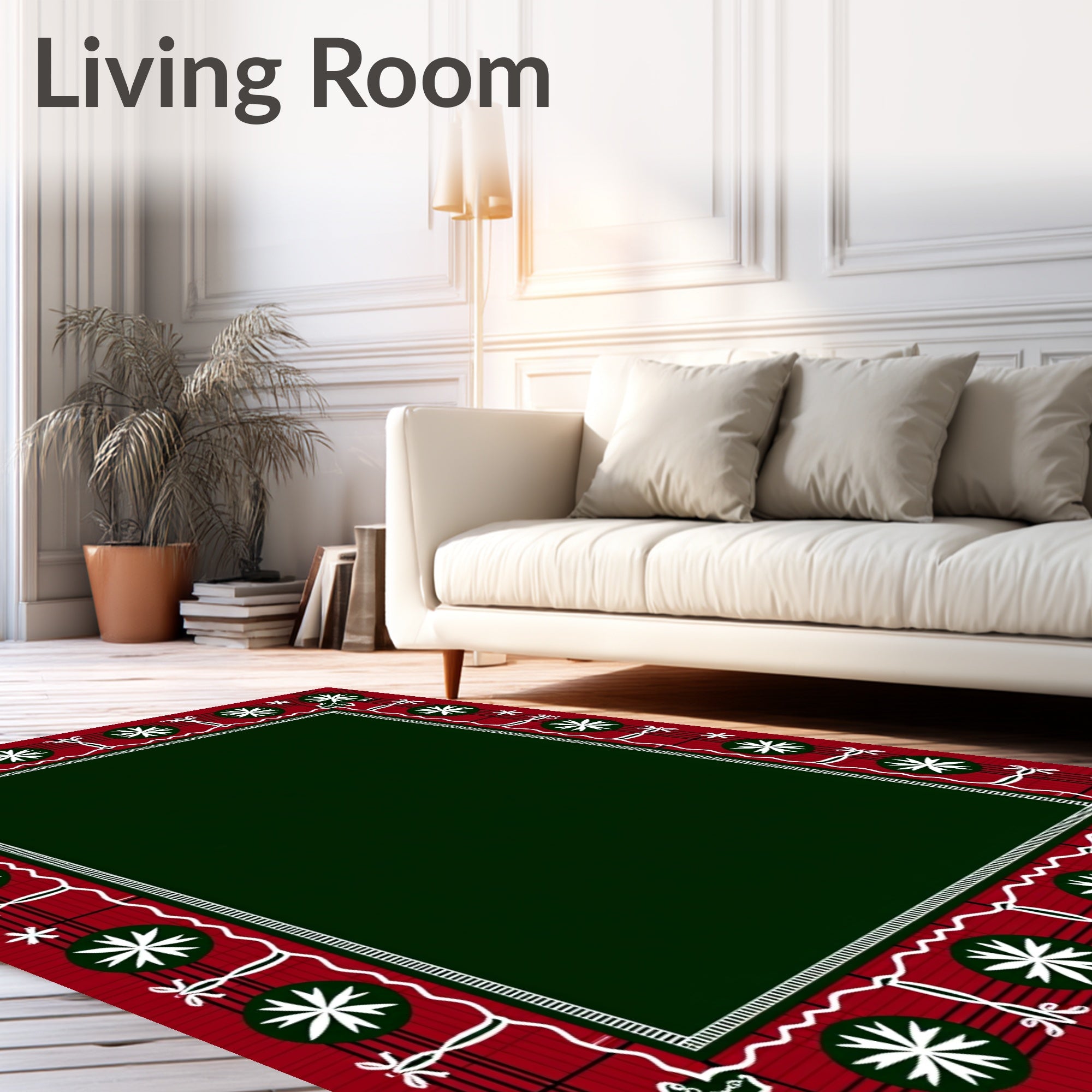 Red Green Plaid Floral Border Rug