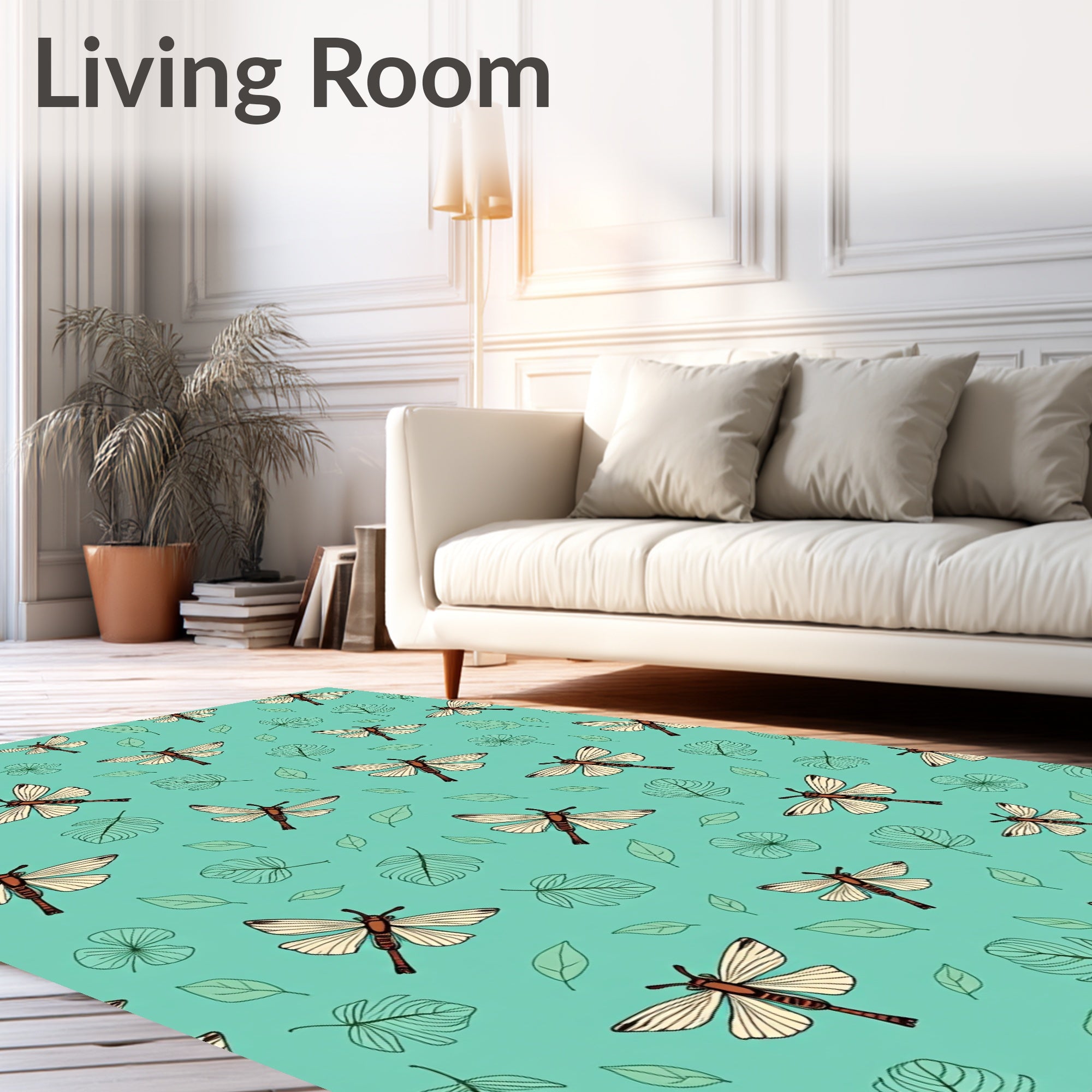 Dragonfly And Leaf Pattern Rug